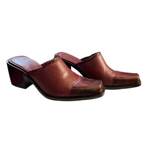 Western Boot Mules Red Burgundy Slip-On Block Heel Cowboy by Connie 6.5